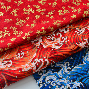 处理和风烫金印花纯棉布料全棉面料印花青海波纹装饰日式棉布