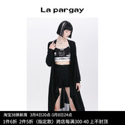 lapargay纳帕佳2023女装黑色上衣个性，时尚气质长袖拼接针织衫