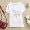 弹力棉短袖印花t恤夏季甜美女生圆领白色上衣粉红玛丽风格
