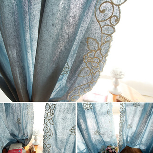 美式乡村地中海蓝色刺绣，窗帘森系棉麻成品客厅卧室，阳台飘窗窗帘布