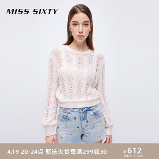 Miss Sixty毛衣女气质上衣针织衫圆领复古麻花纹理钉珠钉钻