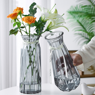 二件套大号花瓶欧式玻璃透明水养富贵竹百合客厅餐桌插花摆件