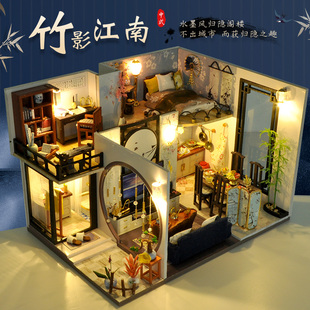 diy小屋阁楼中国风建筑，古风房子模型打发时间玩具生日礼物送女生