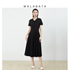 malabata连衣裙女2023年春夏，半袖法式中长裙，黑色高腰a字裙