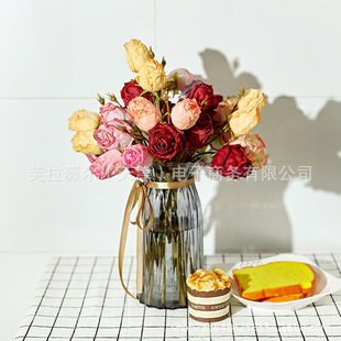 北欧风格仿真花束玫瑰花客厅餐桌假花套装绢花装饰摆件零售