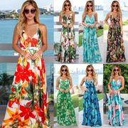 summerdressbohemianfloralhalterdress波西米亚吊带长裙