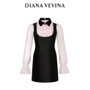章若楠同款DIANA VEVINA法式宫廷风复古假两件粉色衬衫连衣裙