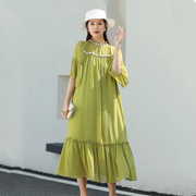 高端品牌真丝连衣裙女夏季2024大牌重磅桑蚕丝绿色长裙子大码