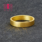 黄金戒指999足金古法传承平板，情侣对戒指环，纯金定情刻字尾戒