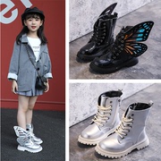 2021韩版儿童马丁靴银色，女童靴子时尚翅膀靴，男童短靴学生表演单靴