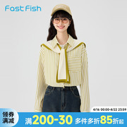 快鱼2024年夏季竖条纹假两件衬衫女上衣设计感复古洋气小众衬衣