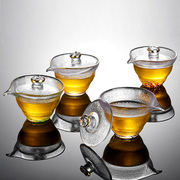 泡茶碗玻璃三才茶盖碗茶杯，功夫茶具套装加厚耐热初雪锤纹日式大号