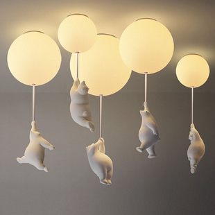北欧简约创意设计师气球卡通小熊，吊灯儿童房，书房卧室过道温馨泡泡