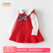 小女童宝宝公主裙子春装红色，婴儿背心连衣裙，两件套装1岁衣服春秋2