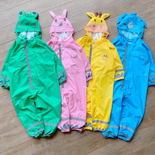 童装卡通连体雨衣儿童可爱动物造型挡雨连体衣小兔 偏薄款 1-8岁