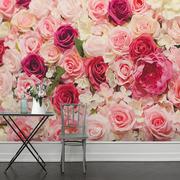 3d粉色温馨玫瑰花朵墙纸婚礼，客厅装饰卧室背景墙，立体壁画壁纸墙布