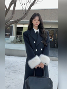 大码法式复古赫本风毛呢西装外套女冬季韩系高级感中长款呢子大衣
