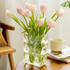 玻璃花瓶摆件客厅插花精致高端网红玫瑰，鲜花透明水晶高级感方形小