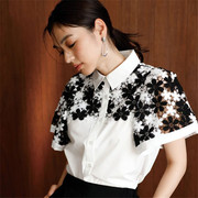 日本海外直邮2024春季女装蕾丝花纹休闲甜美斗篷式短袖衬衫