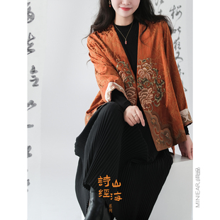 小耳出品诗经山海系列牡丹刺绣新中式国风外套上衣女人丝混纺
