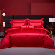 高端结婚礼床上用品大红色，婚庆四件套高档婚房床单，被套新婚十件套