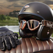 bell碳纤维头盔复古哈雷摩托车机车，男女夏季骑行半盔四季通用贝尔