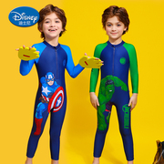 迪士尼儿童泳衣男长袖，长裤防晒蜘蛛侠小孩泳装，连体速干保暖中大童