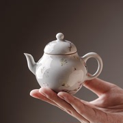 束刻拟古青瓷手工陶瓷茶壶，功夫茶具泡茶壶手绘小碎花潘壶单壶茶杯