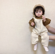 女宝宝秋季套装洋气圆点，连体裤婴儿，超萌秋装衬衣背带连身裤两件套