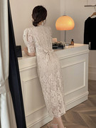 高级感重工刺绣白色蕾丝连衣裙，女春季收腰显瘦法式优雅长裙子
