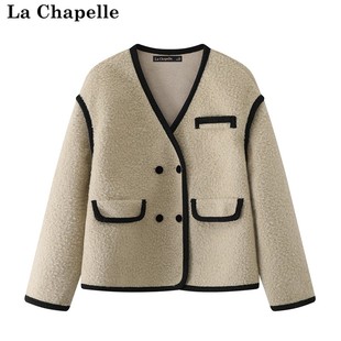 拉夏贝尔/La Chapelle冬款复古高级感羊羔绒外套皮毛一体开衫上衣