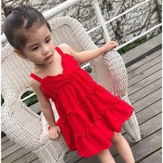 女童2021夏装韩版中小童时髦吊带连衣裙女孩雪纺沙滩背心
