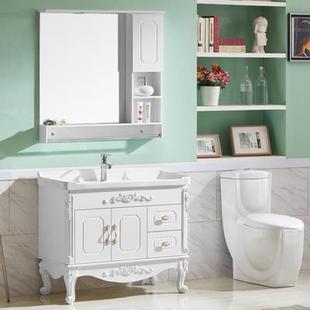 欧式卫浴简约现代浴室柜组合pvc玉石陶瓷，洗脸盆吊柜落地柜