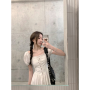 yuyureal-月光童话白色方领泡泡，袖连衣裙女夏法式设计感公主裙子