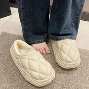菱格防水棉拖鞋秋冬季厚底女居家用保暖防滑情侣包跟棉鞋外穿