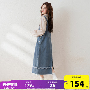 唐狮牛仔背带连衣裙女新款女装休闲百搭背带裙长裙小个子超好看u3
