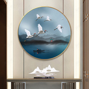 现在中式钻石画2021客厅圆形，点贴砖十字绣，客厅山水风景仙鹤钻