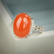 南红玛瑙戒指蛋面樱桃红，开口女可调节胖手s925纯银指环新中式饰品
