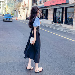 夏季甜美裙子女装2023韩系简约套装系带连衣裙泡泡袖衬衫女
