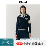 Eland衣恋针织衫女学院风宽松版型撞色袖口上衣海军领毛衣