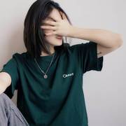 墨绿色短袖t恤女装夏2022年韩版字母印花纯棉体恤上衣ins潮