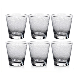 日式水杯套装手工锤纹杯，厚底玻璃水杯家用啤酒杯冷饮果汁杯6个装
