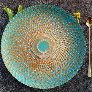 欧式风格大号水晶玻璃水果盘零食，盘绿色菠萝，盘客厅糖果盘圆形平盘