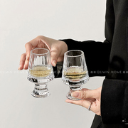 Qumin 中古vintage条纹法式威士忌酒杯清酒杯创意水晶玻璃小酒杯