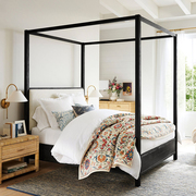美式做旧黑色法式复古全实木双人床新中式四柱床1.8米架子床婚床