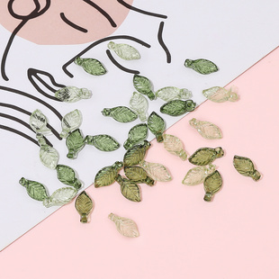 10个日系百搭绿色透明小叶子DIY手工耳环配件耳钉手链装饰品材料