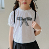 上新▲babywe韩国童装甜美蕾丝蝴蝶结，印花短款短袖t恤衫