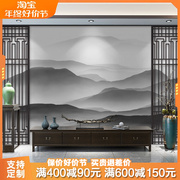 新中式3d大气电视背景墙壁纸客厅山水画壁布假屏风茶室墙纸无纺布