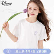迪士尼女童短袖t恤24上衣，大童夏季薄款童装，白色女孩洋气夏装