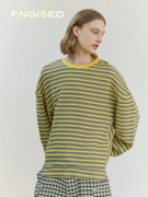 fngised黄灰色(黄灰色)网状，编织卫衣时尚条纹，上衣宽松圆领套头设计师男女